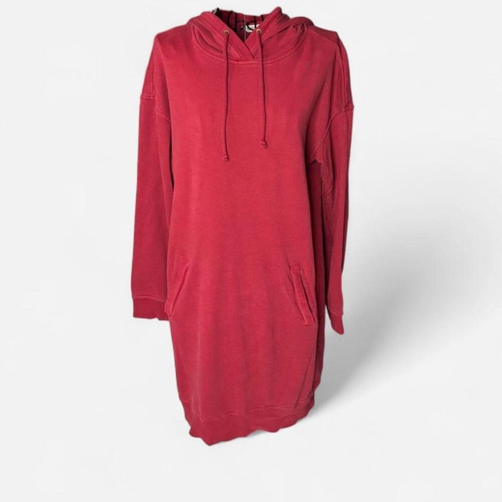 Toad & Co Women’s Medium Red Hooded Sweatshirt Dress Long Sleeve Pocket Pullover